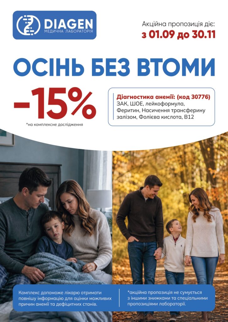 Акція «Осінь без втоми»: -15% на комплекс «Діагностика анемії»